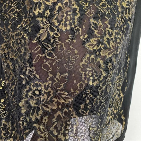 DVF Diane Von Furstenberg Cordelia Silk Lace Short Sleeve Blouse 2 XS Black Gold - Picture 6 of 13